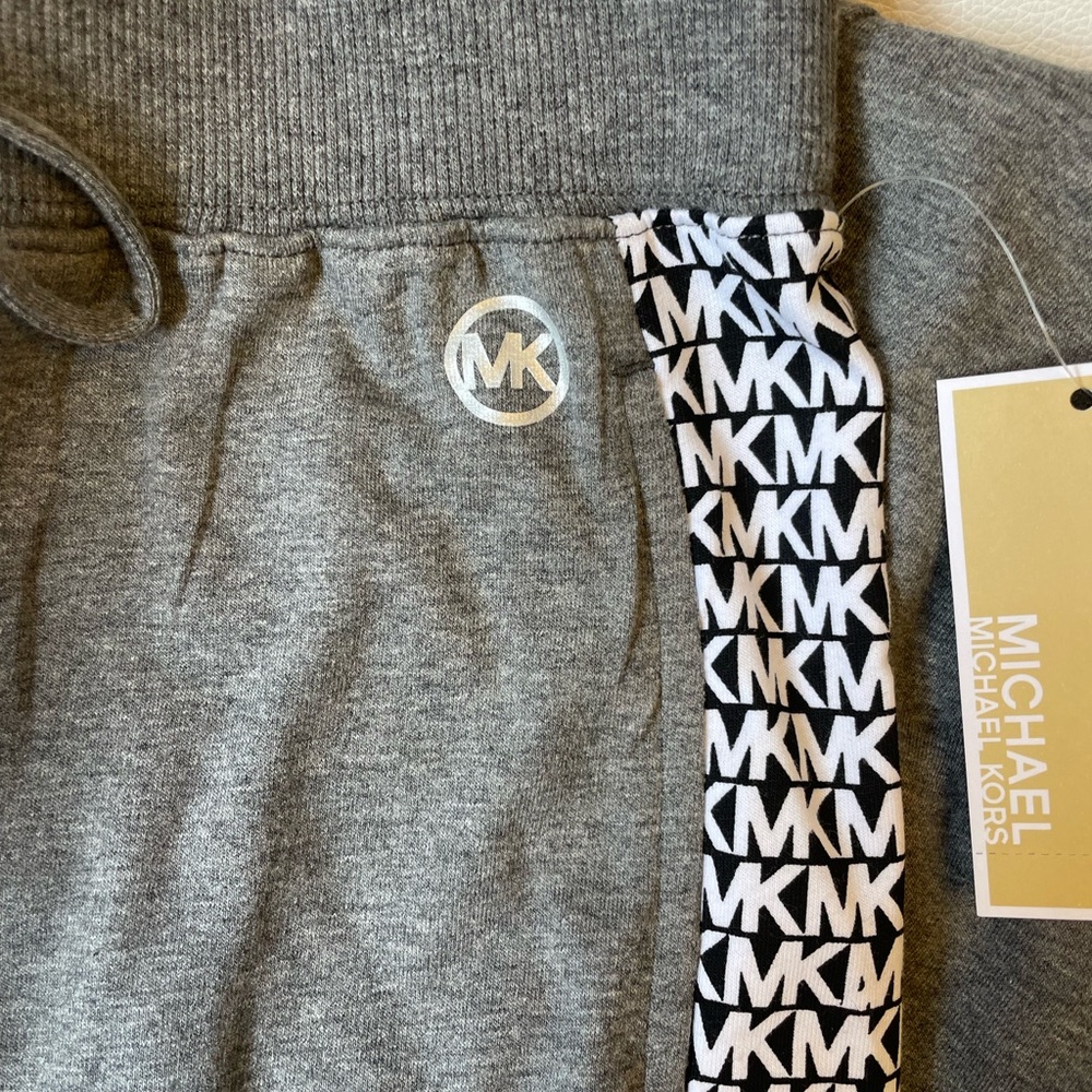 Michael Kors Gray Joggers Logo Tape Drawstring Pants Pockets NEW - Picture 2 of 6